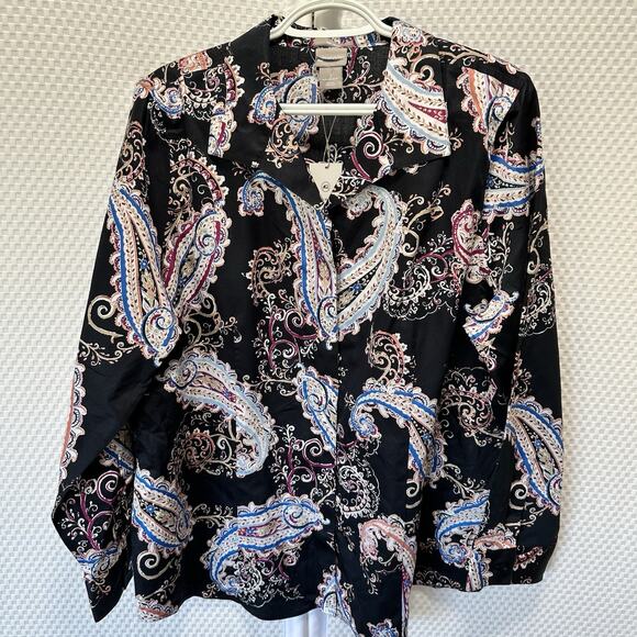Chico’s Blouse No Iron Paisley Multi Color Long Sleeve Fall XL Size 3 New - Picture 1 of 8